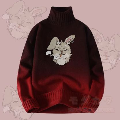 MODAKAWA ナビ スモーキンググラデーションニット タートルネックセーター - ワインレッド - 4XL - image 2