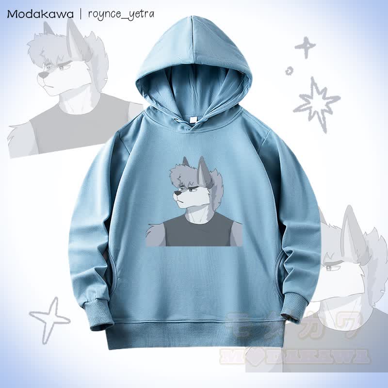 MODAKAWA X roynce_yetra ロイ・フラウンス グラフィック綿パーカー サイドポケット付き - 青 - 5XL - image 1