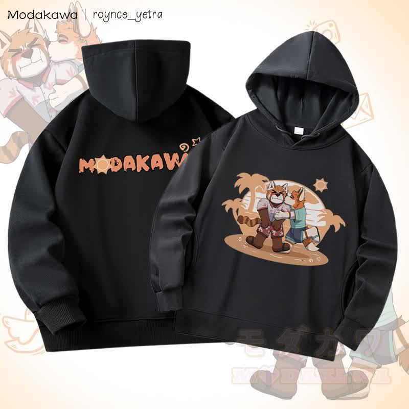 MODAKAWA X roynce_yetra Anderson Kisses Felipe グラフィック綿パーカー サイドポケット付き - 黒A - 5XL - image 1