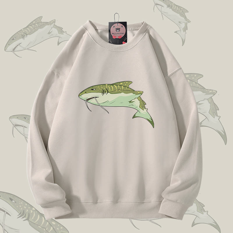 MODAKAWA ウィスカーシャーク グラフィック ユニセックス スウェットシャツ - Light Beige - 5XL - image 2