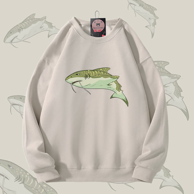 MODAKAWA ウィスカーシャーク グラフィック ユニセックス スウェットシャツ - Light Beige - 5XL - image 2