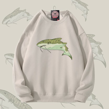 MODAKAWA ウィスカーシャーク グラフィック ユニセックス スウェットシャツ - Light Beige - 5XL - image 2