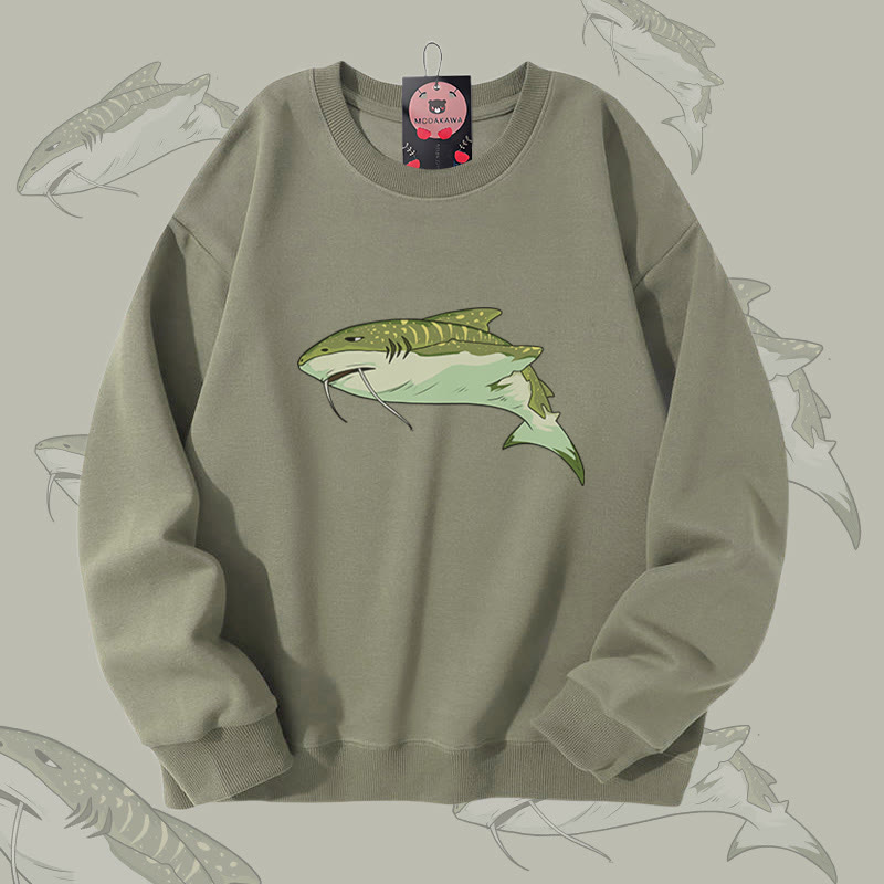 MODAKAWA ウィスカーシャーク グラフィック ユニセックス スウェットシャツ - Light Khaki - 5XL - image 1