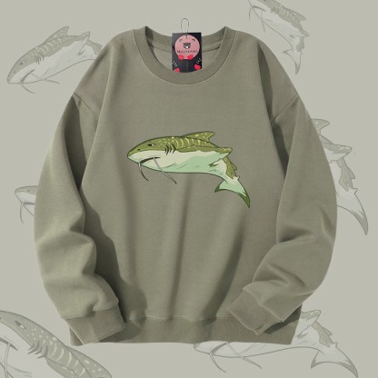 MODAKAWA ウィスカーシャーク グラフィック ユニセックス スウェットシャツ - Light Khaki - 5XL - image 1