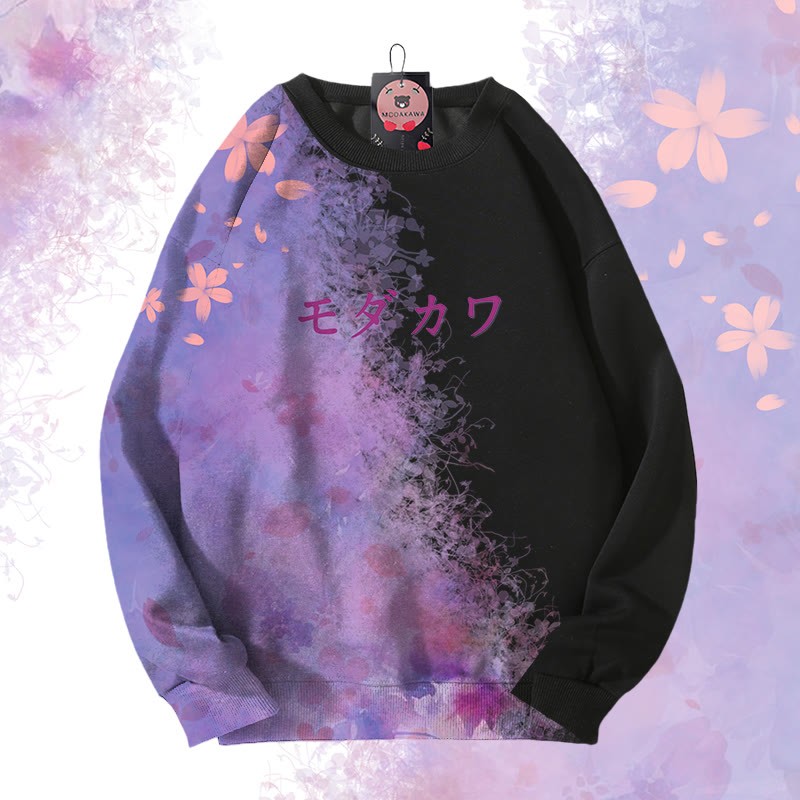 MODAKAWA 桜グラデーション 総柄 ユニセックス スウェットシャツ - Black - 4XL - image 1