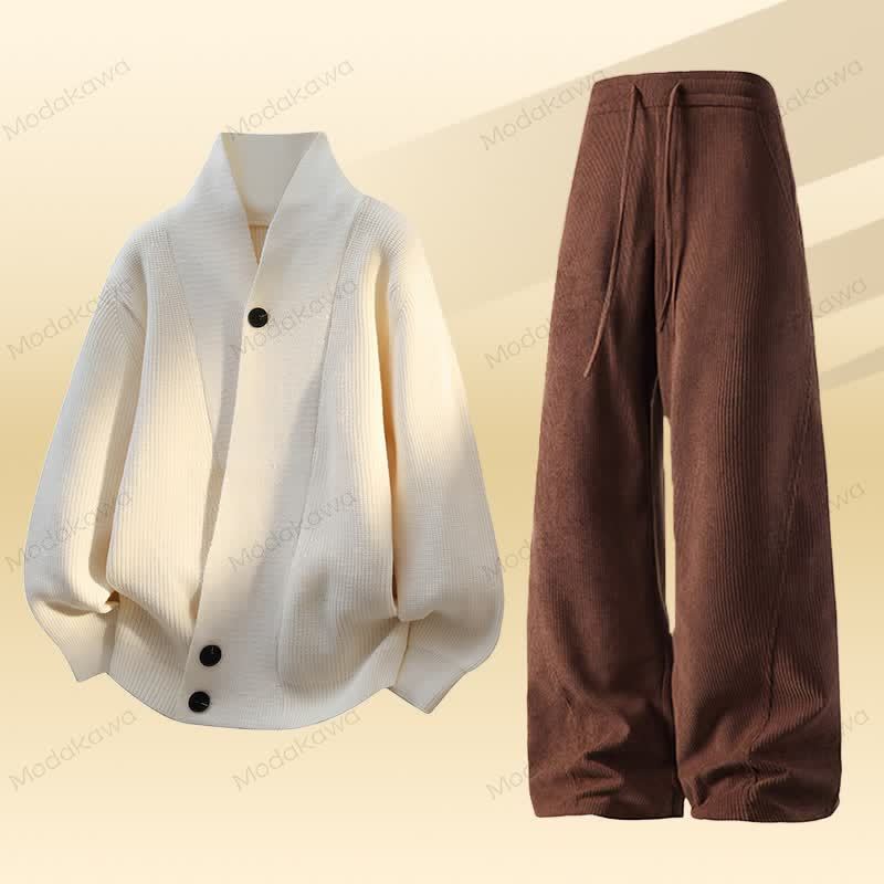 ニットカーディガン セーター コーデュロイパンツ ツーピース - セットB - 4XL - image 2