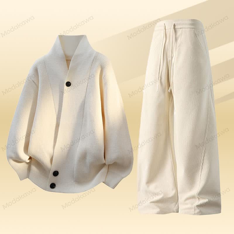 ニットカーディガン セーター コーデュロイパンツ ツーピース - セットA - 4XL - image 1