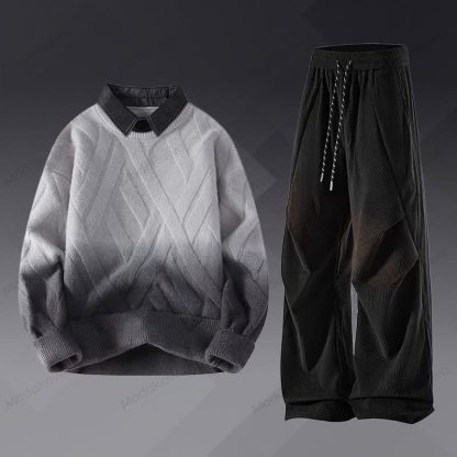 フェイクレイヤードニットセーター コーデュロイパンツ ツーピース - セットB - 3XL - image 2