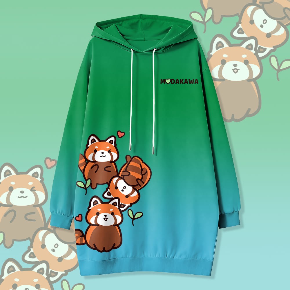 MODAKAWA グラデーション レッサーパンダ フード付き スウェットシャツ ドレス サイドポケット付き - Green - 4XL - image 1