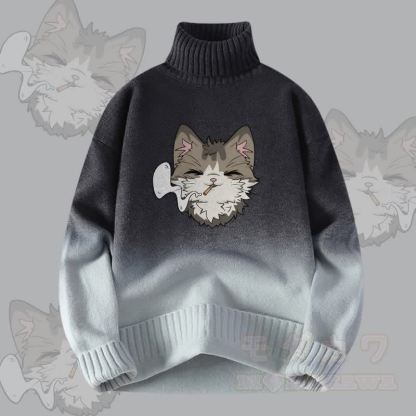 MODAKAWA スモーキングキャット グラデーションニット タートルネックセーター - ダークグレー - 4XL - image 2