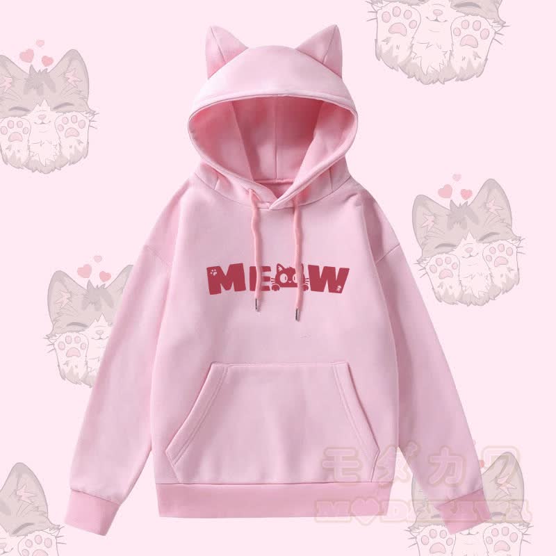 MODAKAWA かわいい猫のグラフィック 猫耳ポケット 裏起毛パーカー - image 2