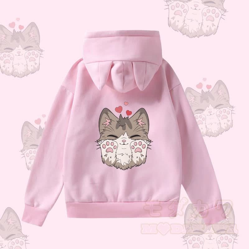MODAKAWA かわいい猫のグラフィック 猫耳ポケット 裏起毛パーカー - ピンク - 2XL - image 1
