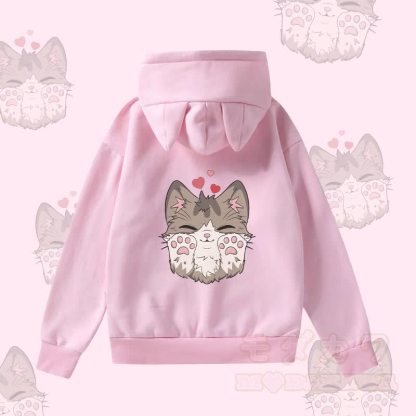 MODAKAWA かわいい猫のグラフィック 猫耳ポケット 裏起毛パーカー - ピンク - 2XL - image 1