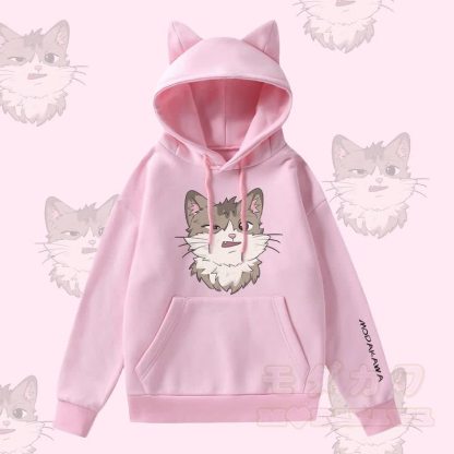 MODAKAWA シリーキャット グラフィック 猫耳ポケット 裏起毛パーカー - ピンク - 2XL - image 3