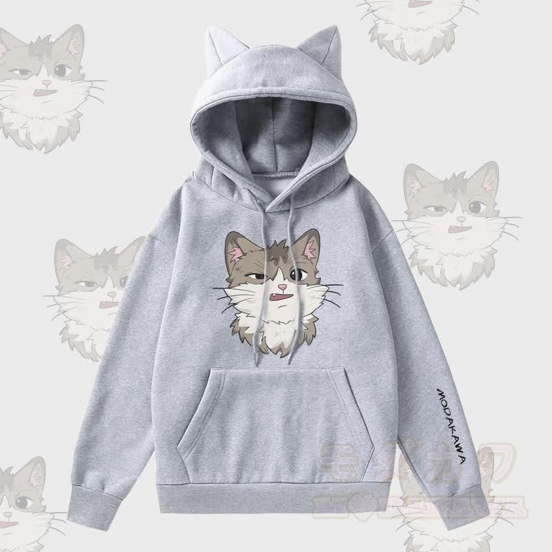 MODAKAWA シリーキャット グラフィック 猫耳ポケット 裏起毛パーカー - グレー - 2XL - image 1