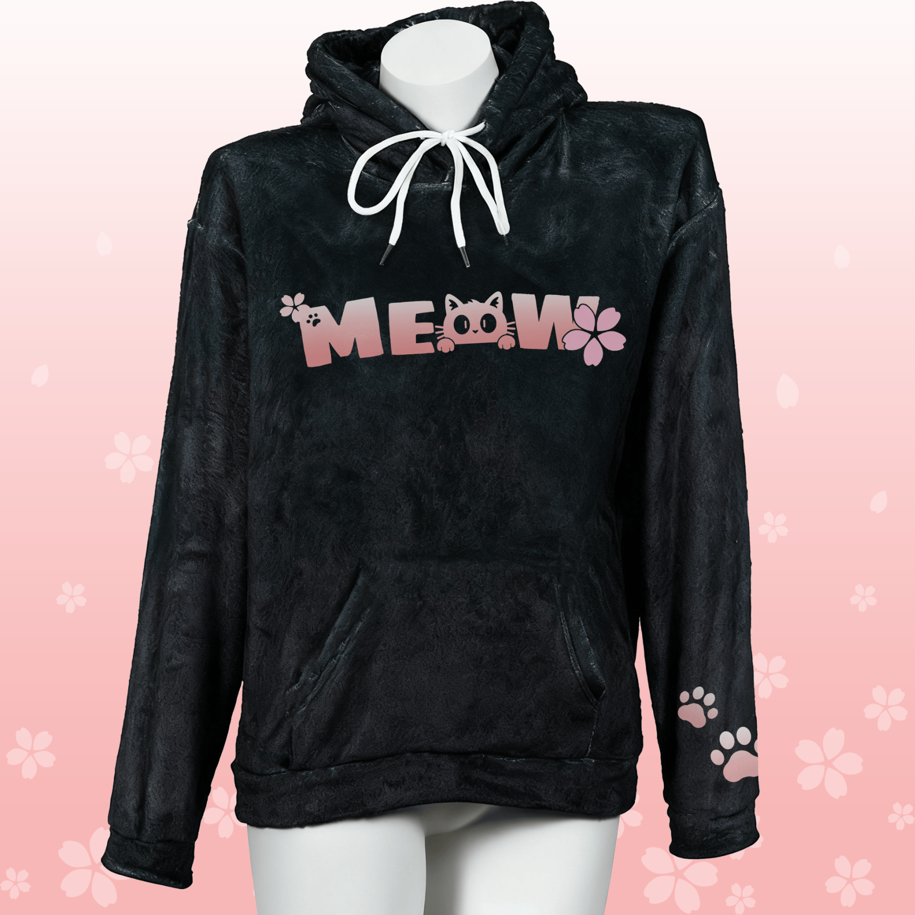 MODAKAWA MEOW 桜猫グラフィック ぬいぐるみパーカー うさぎ耳付き - image 3
