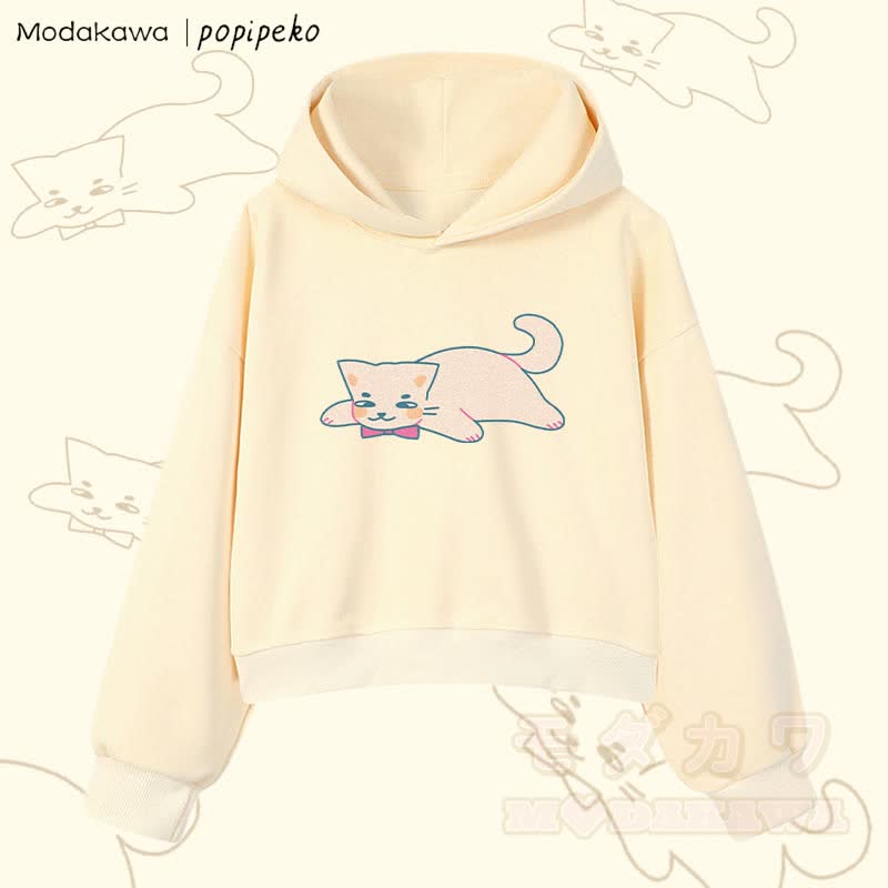 MODAKAWA X popipeko レイジーキャットグラフィック クロップド綿パーカー - アプリコット - 3XL - image 2