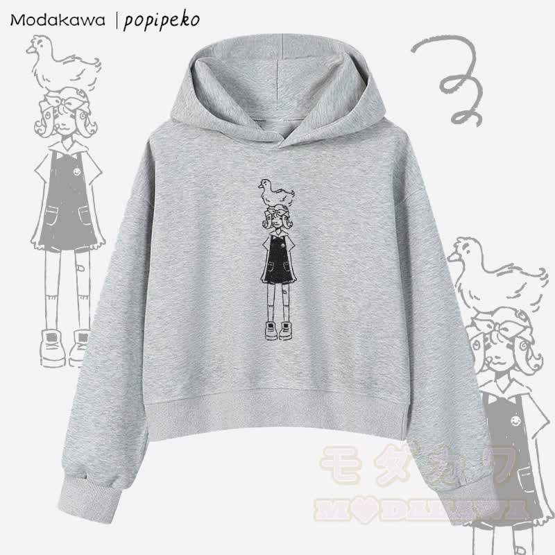 MODAKAWA X popipeko ダックガール グラフィック クロップド綿パーカー - グレー - 3XL - image 2