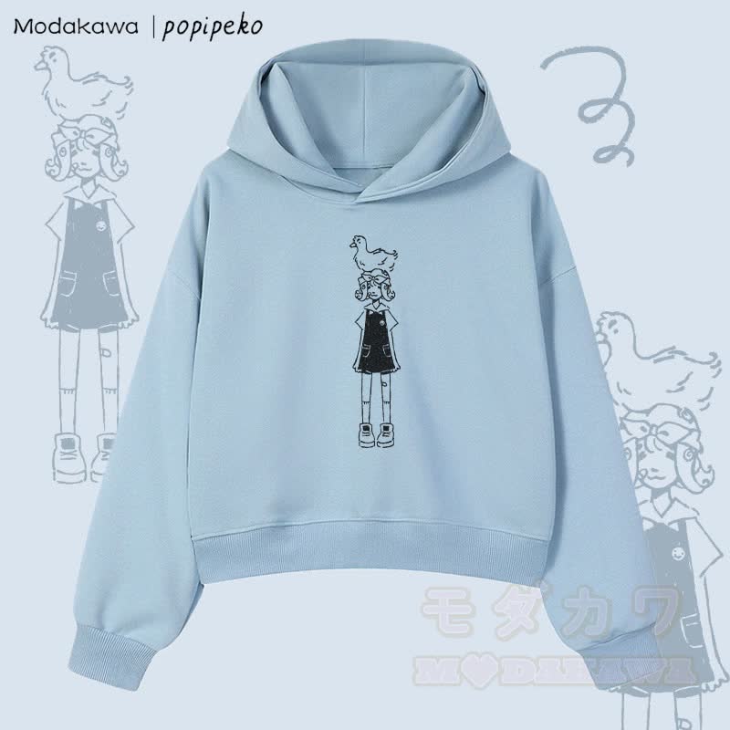 MODAKAWA X popipeko ダックガール グラフィック クロップド綿パーカー - 青 - 3XL - image 1