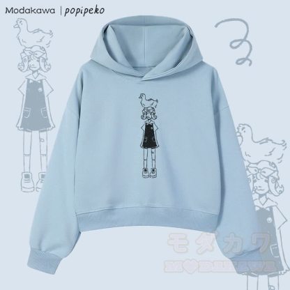 MODAKAWA X popipeko ダックガール グラフィック クロップド綿パーカー - 青 - 3XL - image 1