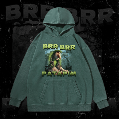 MODAKAWA BRR BRR PATAPIM フォレストモンスターグラフィック ユニセックス ヴィンテージウォッシュドパーカー - Green - 2XL - image 1