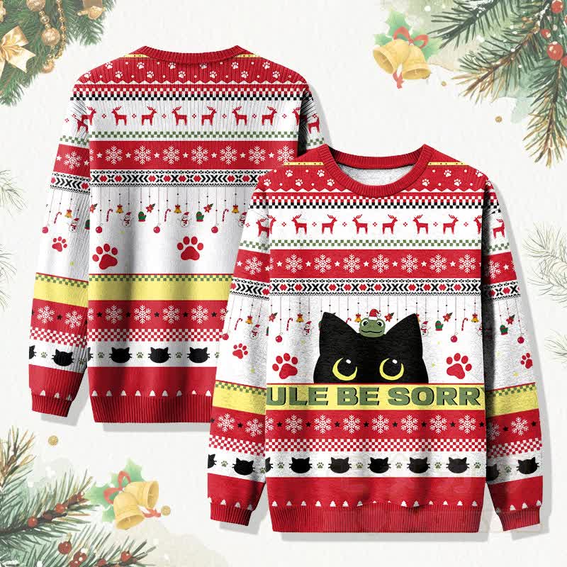 MODAKAWA YULE BE SORRY クリスマス 黒猫とカエル グラフィック セーター - 赤 - 4XL - image 1