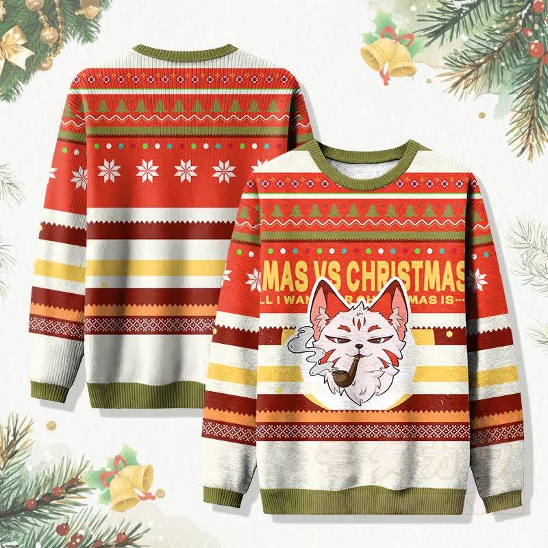 MODAKAWA クリスマス スモーキングキャット グラフィック セーター - 赤 - 4XL - image 1