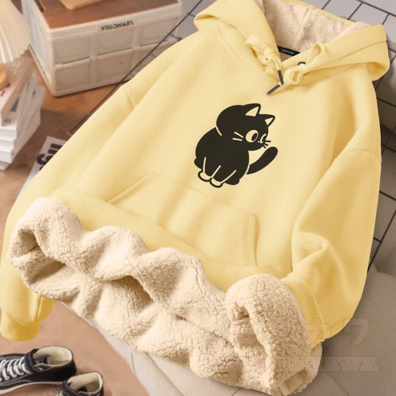 MODAKAWA 黒猫グラフィック 厚手裏起毛冬パーカー - 黄色 - 2XL - image 1