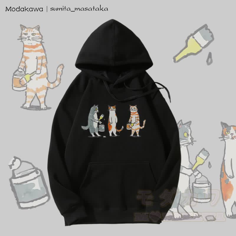 MODAKAWA × sumita_masataka Cat Painter グラフィック裏毛パーカー - 黒 - 5XL - image 5