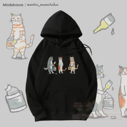 MODAKAWA × sumita_masataka Cat Painter グラフィック裏毛パーカー - 黒 - 5XL - image 5