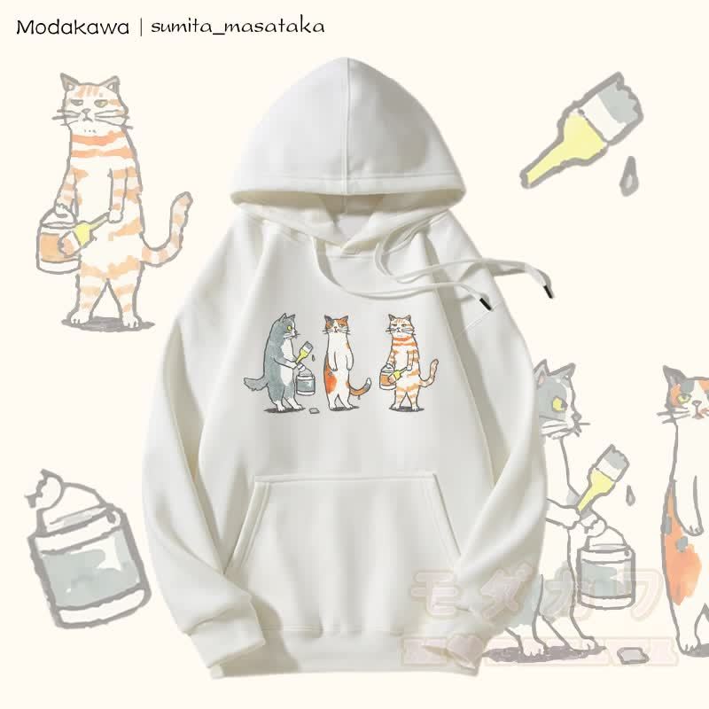 MODAKAWA × sumita_masataka Cat Painter グラフィック裏毛パーカー - 白 - 5XL - image 4