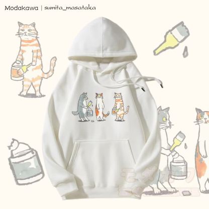 MODAKAWA × sumita_masataka Cat Painter グラフィック裏毛パーカー - 白 - 5XL - image 4