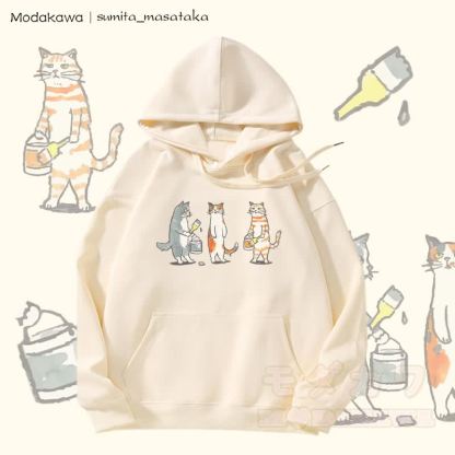 MODAKAWA × sumita_masataka Cat Painter グラフィック裏毛パーカー - ベージュ - 5XL - image 1