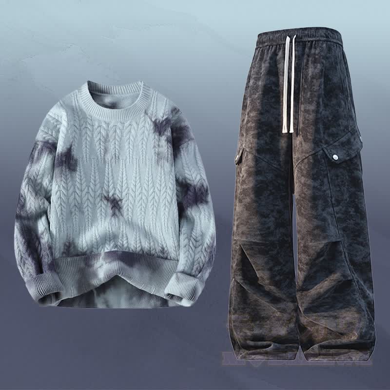 タイダイニットセーターカーゴパンツツーピース - セットA - 3XL - image 1