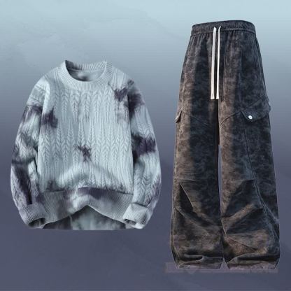 タイダイニットセーターカーゴパンツツーピース - セットA - 3XL - image 1