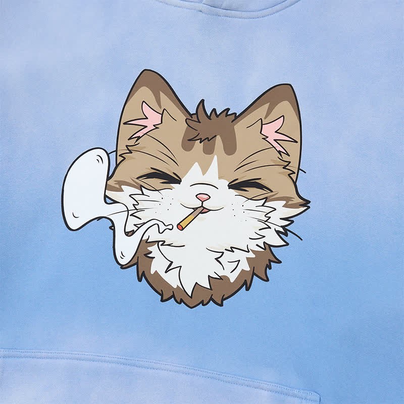 MODAKAWA スモーキングキャットグラフィック ヴィンテージウォッシュドフリース裏毛パーカー - image 2