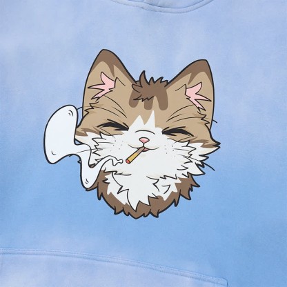 MODAKAWA スモーキングキャットグラフィック ヴィンテージウォッシュドフリース裏毛パーカー - image 2