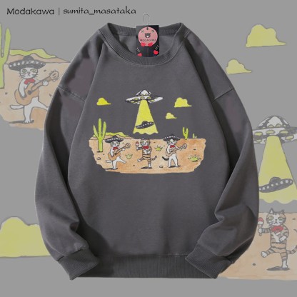 MODAKAWA X sumita_masataka キャットバンドとUFOグラフィック ユニセックス スウェットシャツ - Dark Grey - 5XL - image 1
