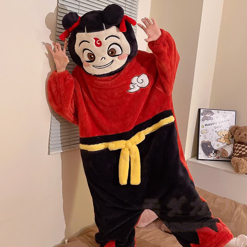 おもしろいぬいぐるみフード付きワンジーパジャマ - 赤 - 3XL - image 2