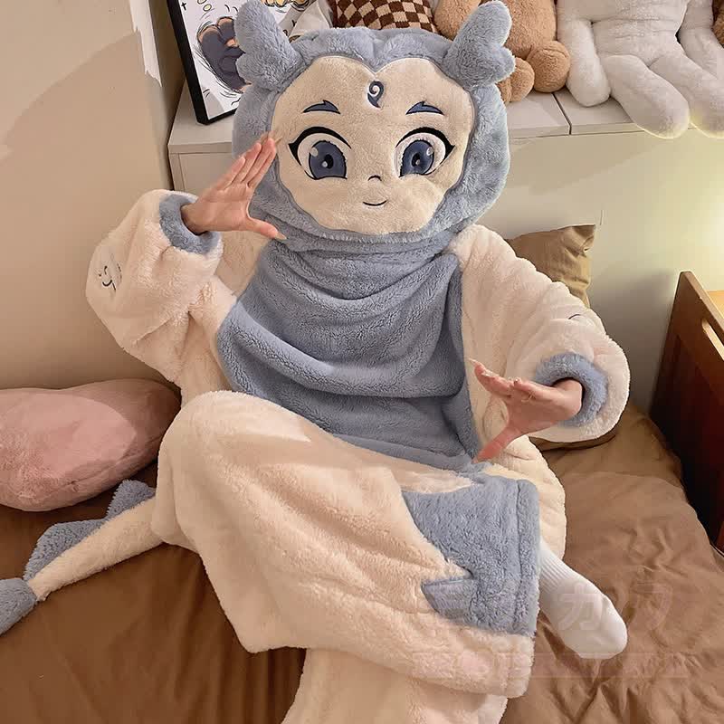 面白いカラーブロックのぬいぐるみフード付きワンジーパジャマ - image 1