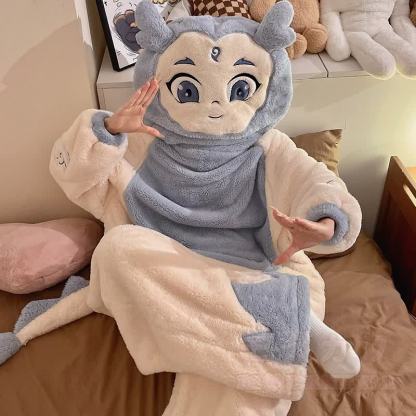 面白いカラーブロックのぬいぐるみフード付きワンジーパジャマ - image 1