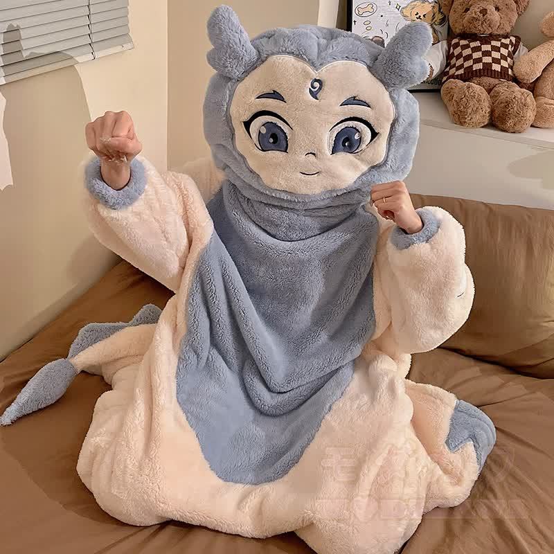 面白いカラーブロックのぬいぐるみフード付きワンジーパジャマ - image 5