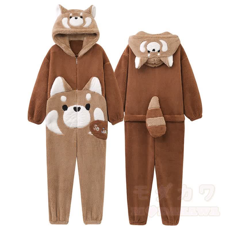 レッサーパンダのぬいぐるみフード付きワンジーパジャマ - 茶色 - メンズ3XL - image 2