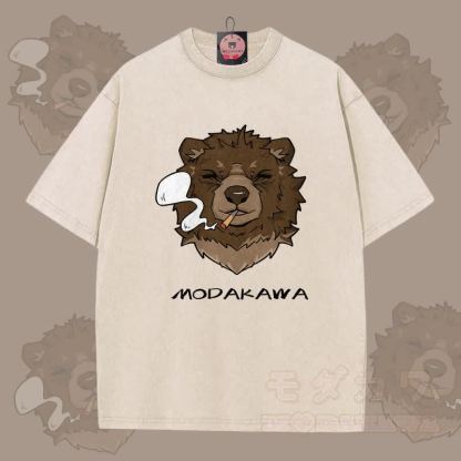 MODAKAWA スモーキングベア グラフィック ユニセックス ヴィンテージウォッシュTシャツ - アプリコット - 5XL - image 4