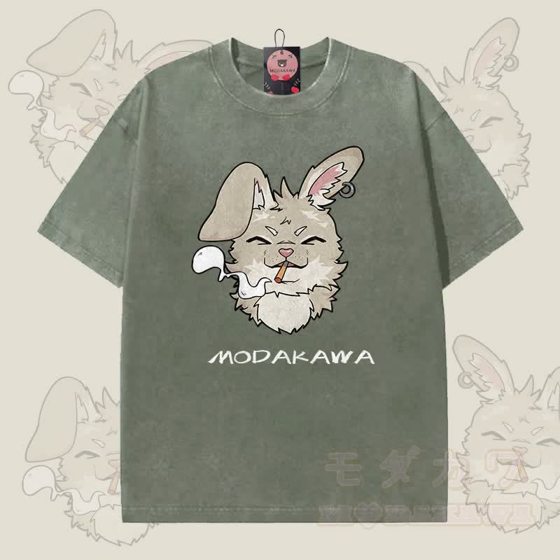 MODAKAWA ナビ スモーキンググラフィック ユニセックス ヴィンテージウォッシュTシャツ - ダークグリーン - 5XL - image 2