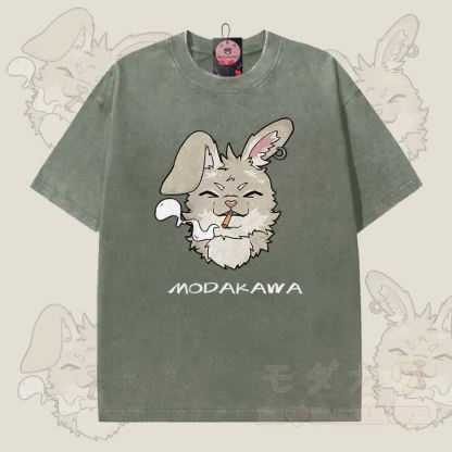 MODAKAWA ナビ スモーキンググラフィック ユニセックス ヴィンテージウォッシュTシャツ - ダークグリーン - 5XL - image 2