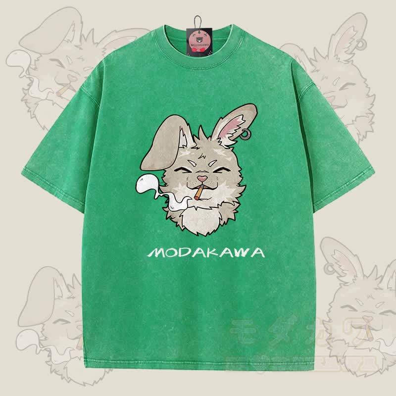 MODAKAWA ナビ スモーキンググラフィック ユニセックス ヴィンテージウォッシュTシャツ - 緑 - 5XL - image 3