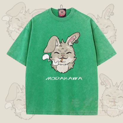 MODAKAWA ナビ スモーキンググラフィック ユニセックス ヴィンテージウォッシュTシャツ - 緑 - 5XL - image 3