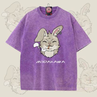 MODAKAWA ナビ スモーキンググラフィック ユニセックス ヴィンテージウォッシュTシャツ - 紫 - 5XL - image 1