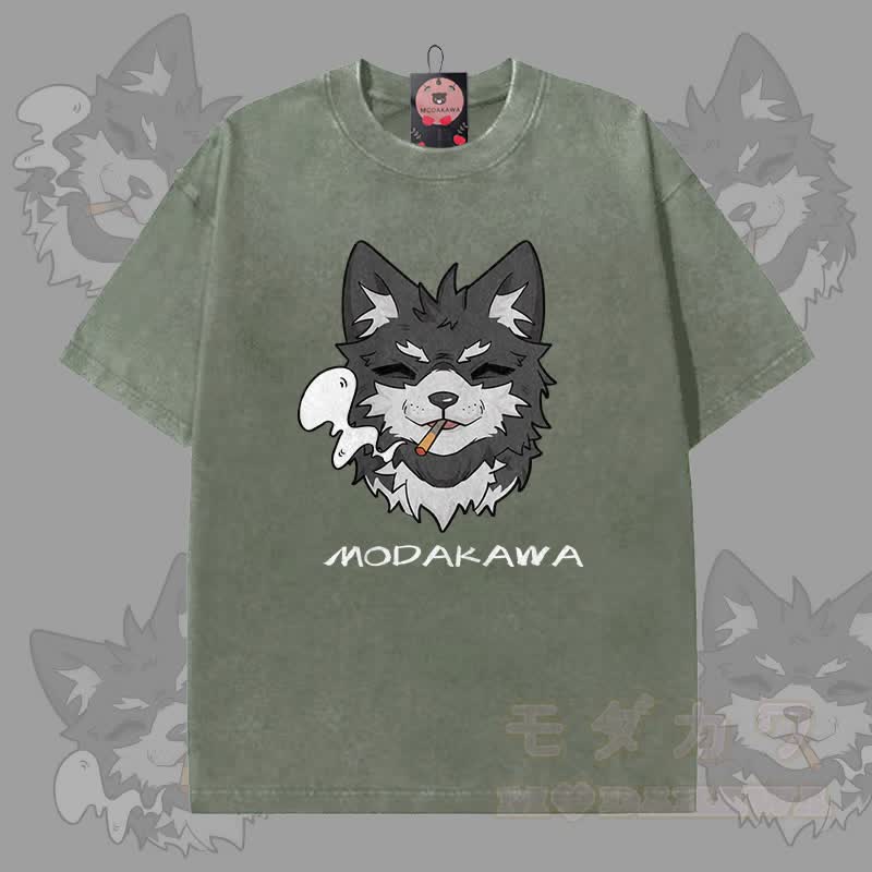 MODAKAWA 倖田來未 スモーキンググラフィック ユニセックス ヴィンテージウォッシュTシャツ - ダークグリーン - 5XL - image 2
